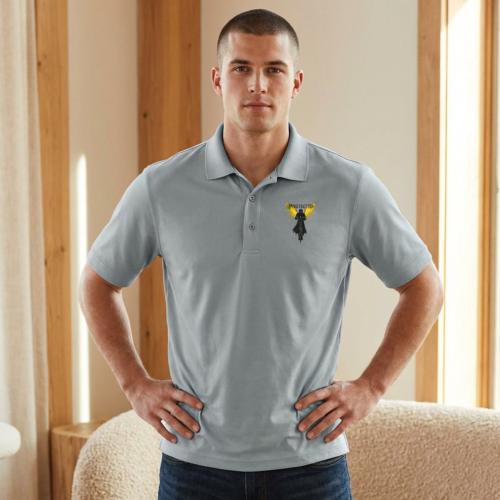 Embroidered Guardian Angel Polo Shirt — Yellow Wing Angel Protected Chest Logo