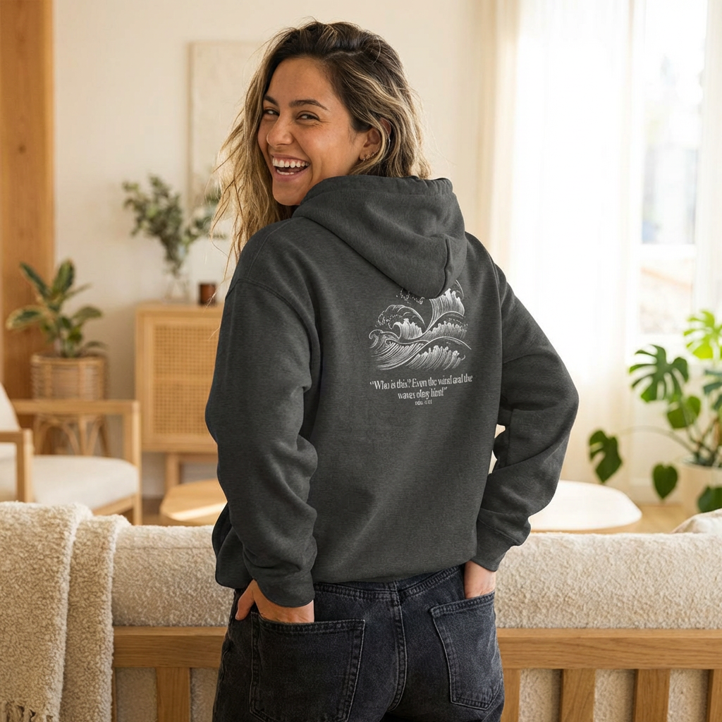 Jesus Christ Hoodie — Wave Graphic with Scripture Back (Faith-Based Christian Sweatshirt)