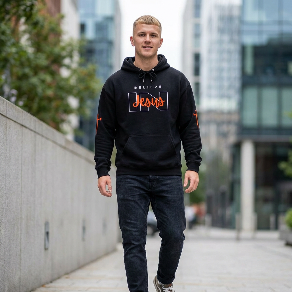 Believe in Jesus Hoodie — Inspirational Minimalist Black Pullover