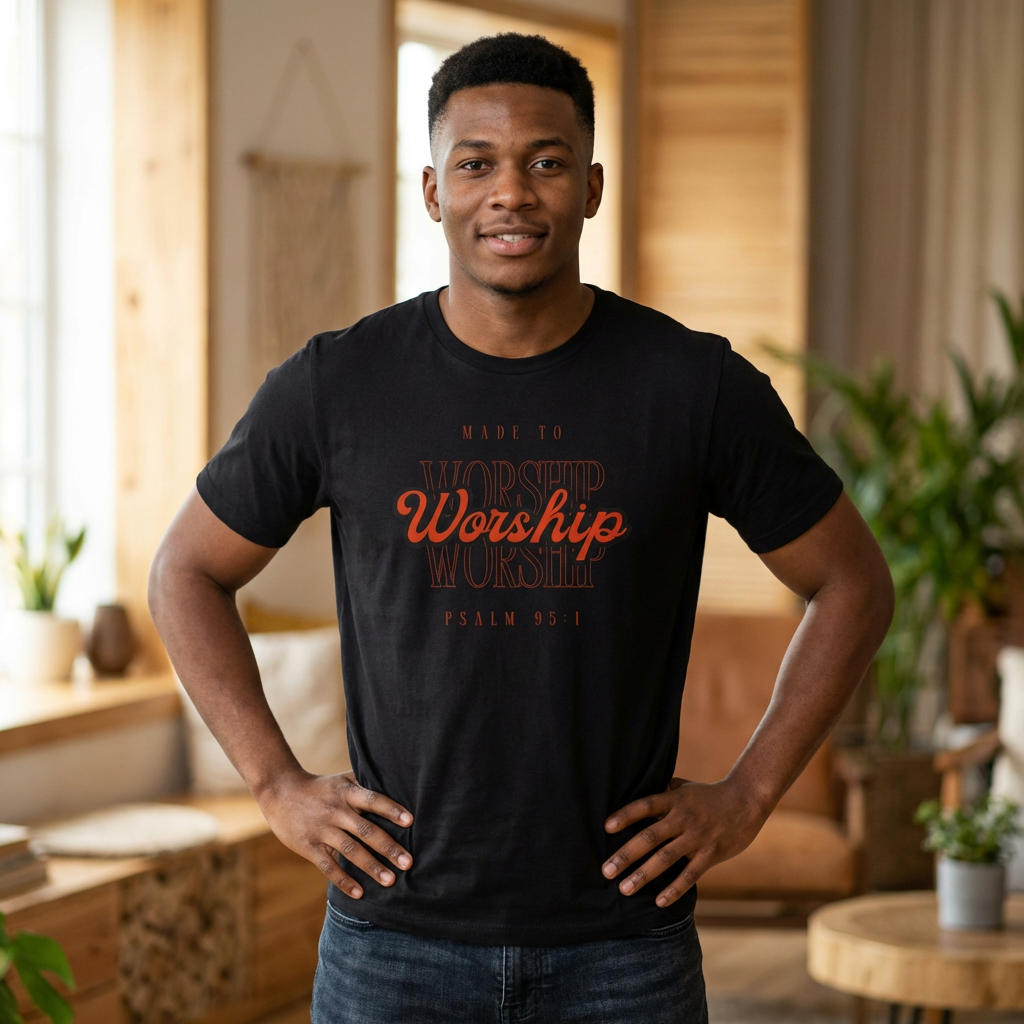 Worship Psalm 95:1 T-Shirt – "Made to Worship" Script Christian Tee