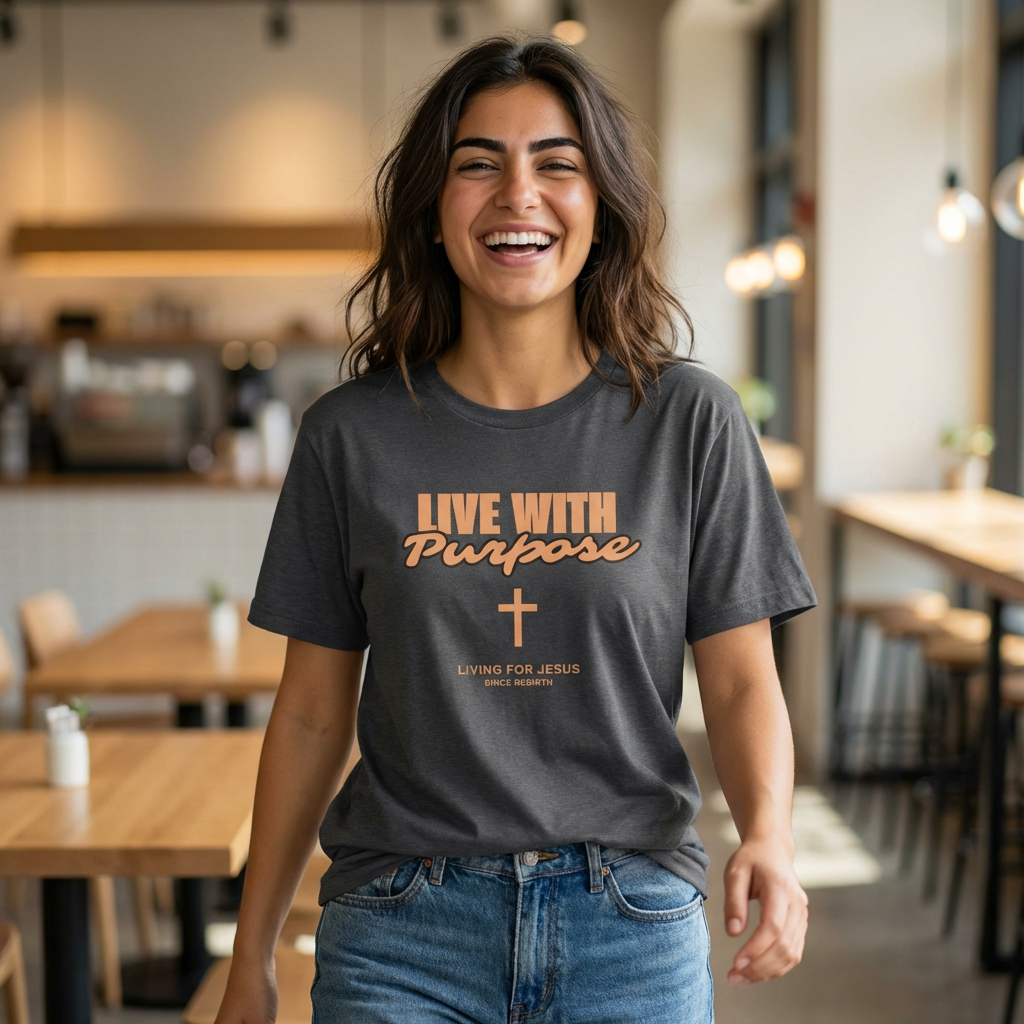Live With Purpose Christian T-Shirt — "Living for Jesus" Cross Tee