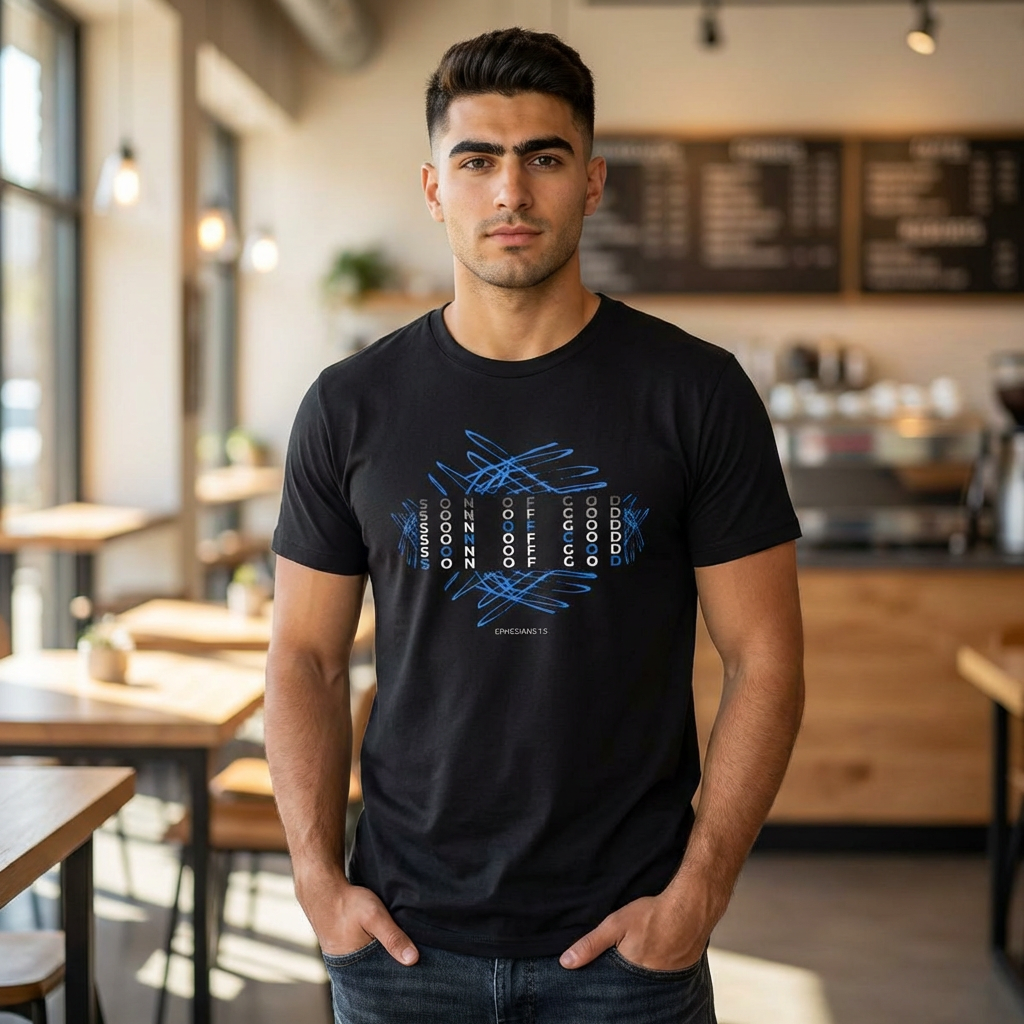 T-Shirt — Blue Scribble Cross "Son of God" Graphic Christian Tee