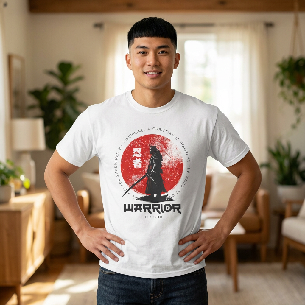 Warrior for God Samurai T-Shirt — "Like a Blade Sharpened by Discipline"