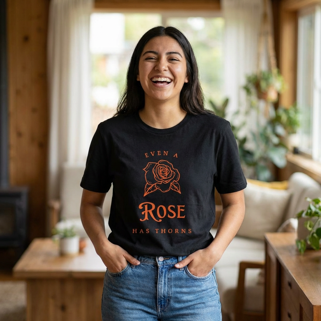 Even a Rose Has Thorns Tee — Floral Scripture Graphic T-Shirt (1 John 1:8)