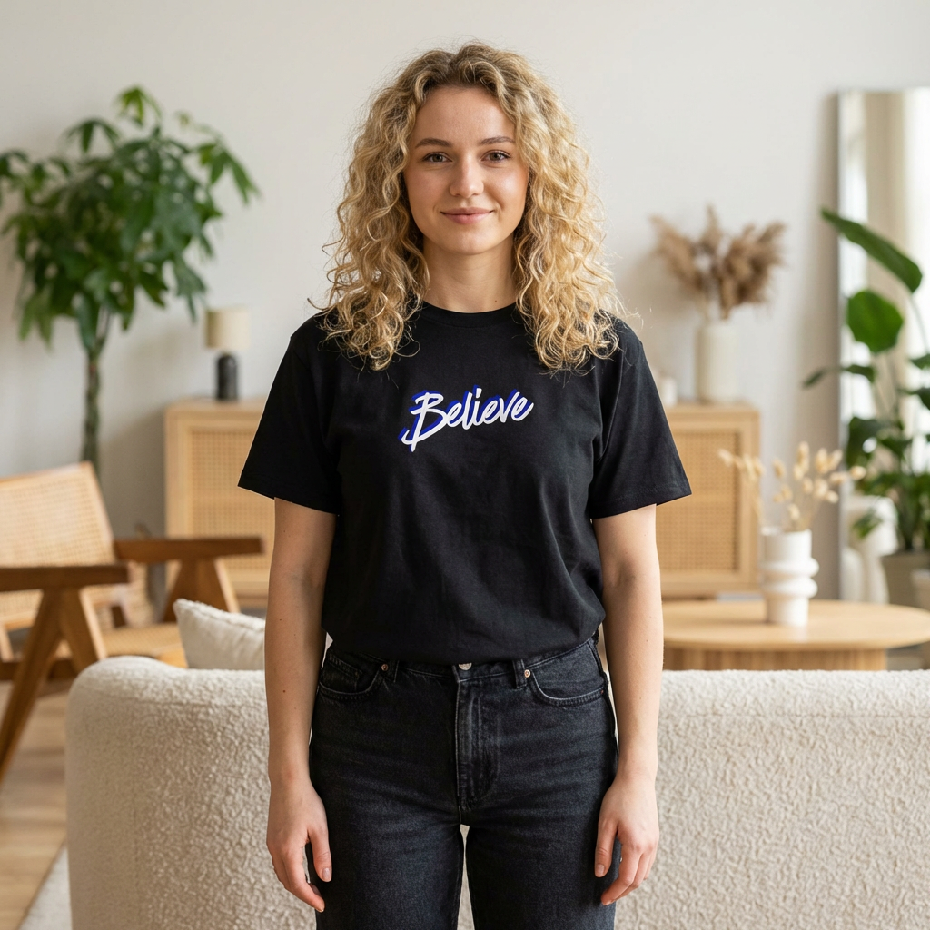 Believe Script Tee — Christian Faith Graphic T‑Shirt (Believe in the Lord Jesus)