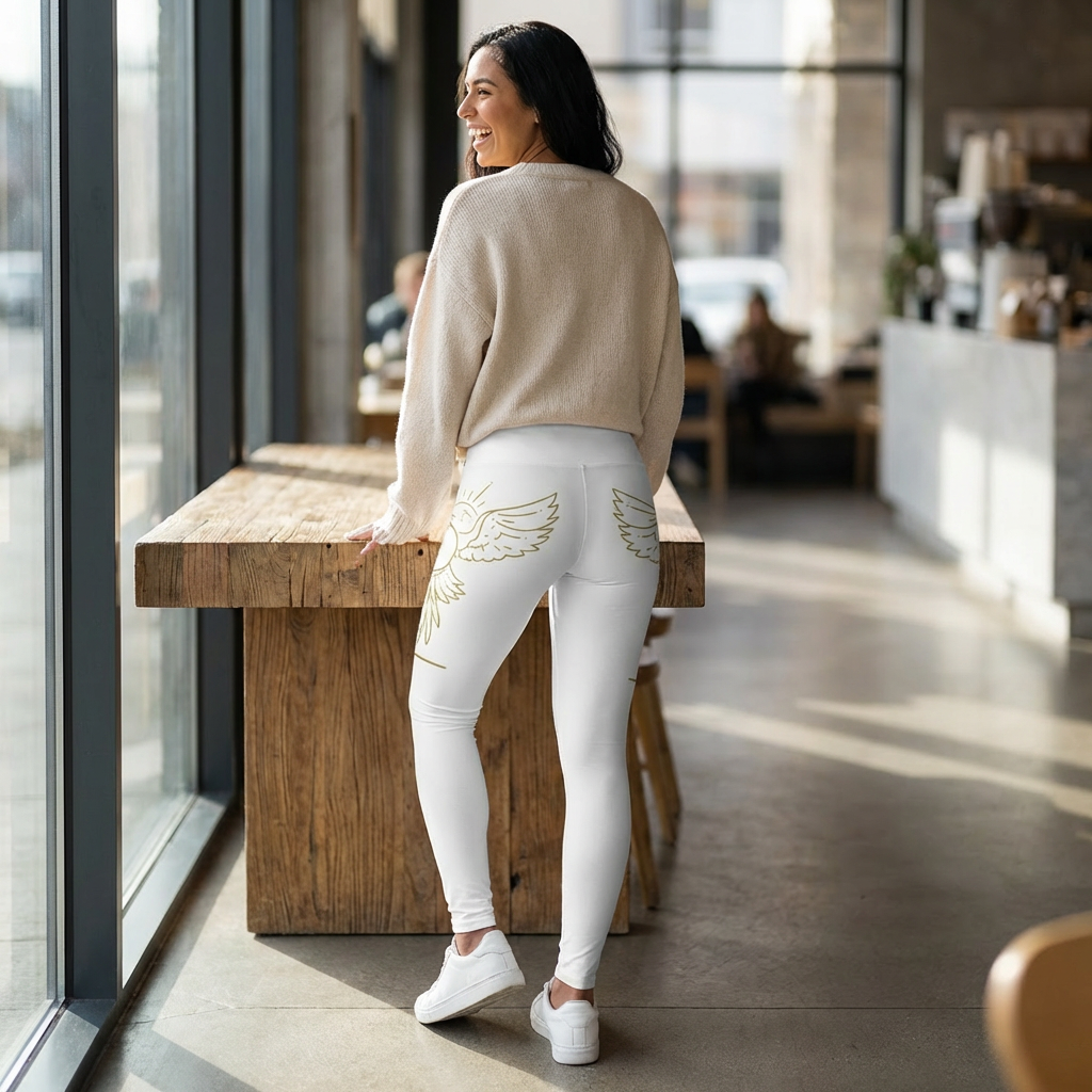 Christian High-Waist Leggings — Holy Spirit Dove & Cross All-Over Print