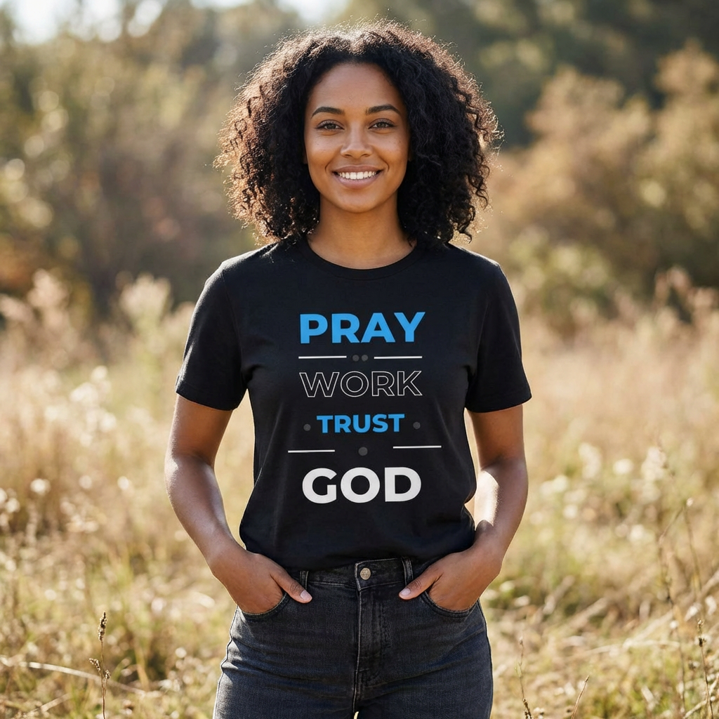 Pray Work Trust God T-Shirt — Inspirational Christian Faith Tee