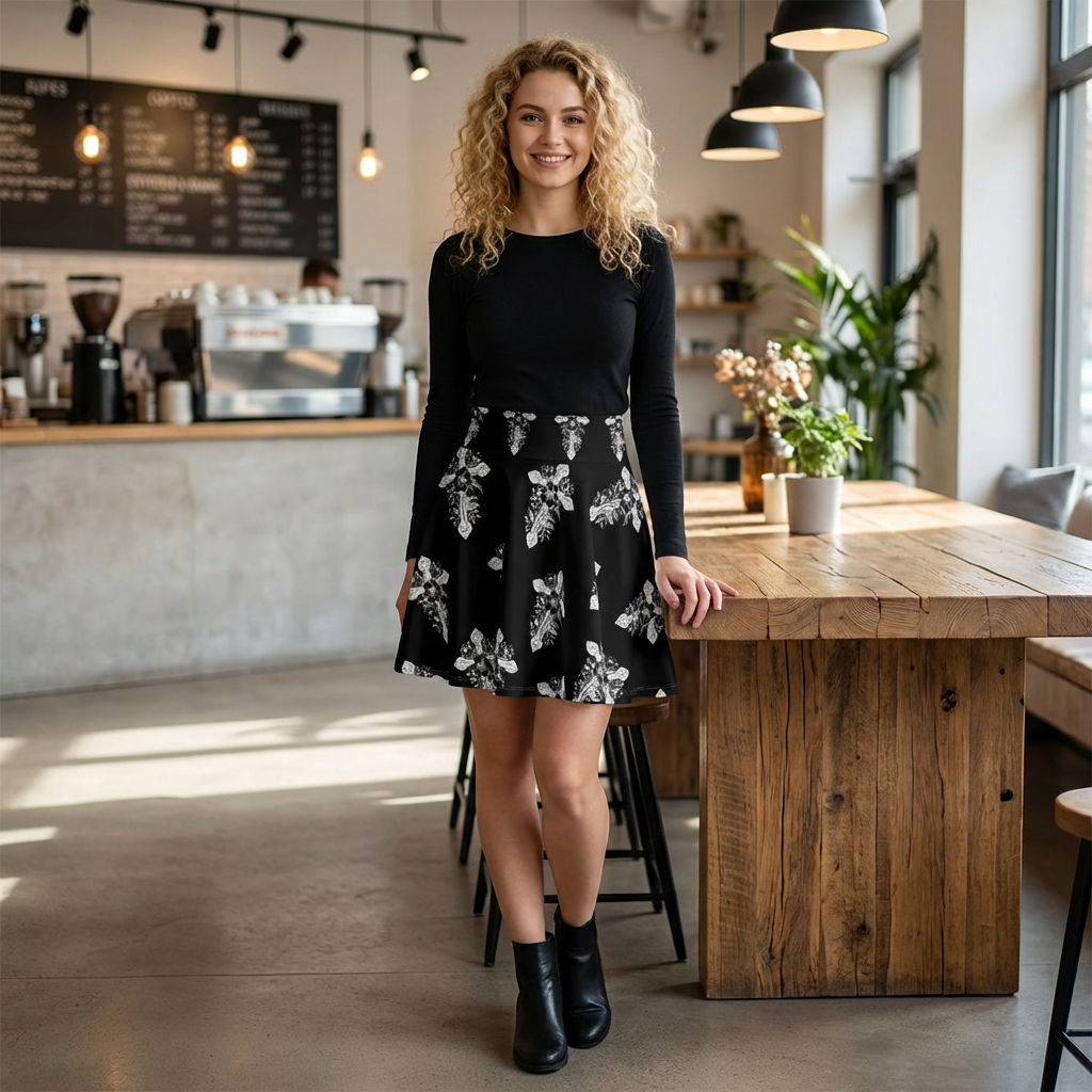 Christian Floral Cross Skater Skirt — White All-Over-Print