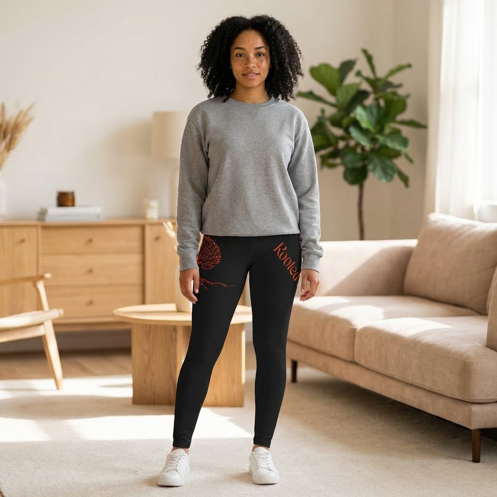 Rooted in Jesus Black & Orange Leggings — Faith-Based Tree of Life Leggings