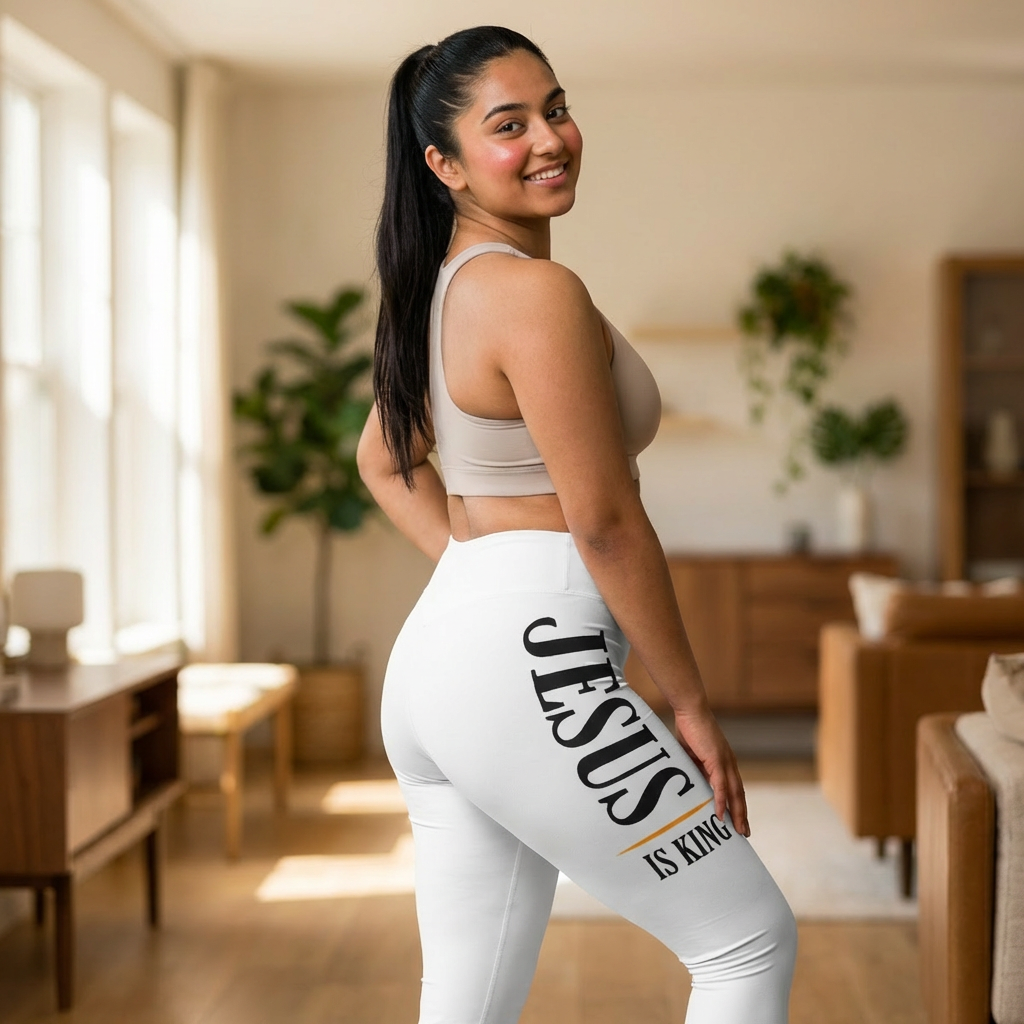 Faith Graphic Leggings — "Jesus Is King" Cross Design