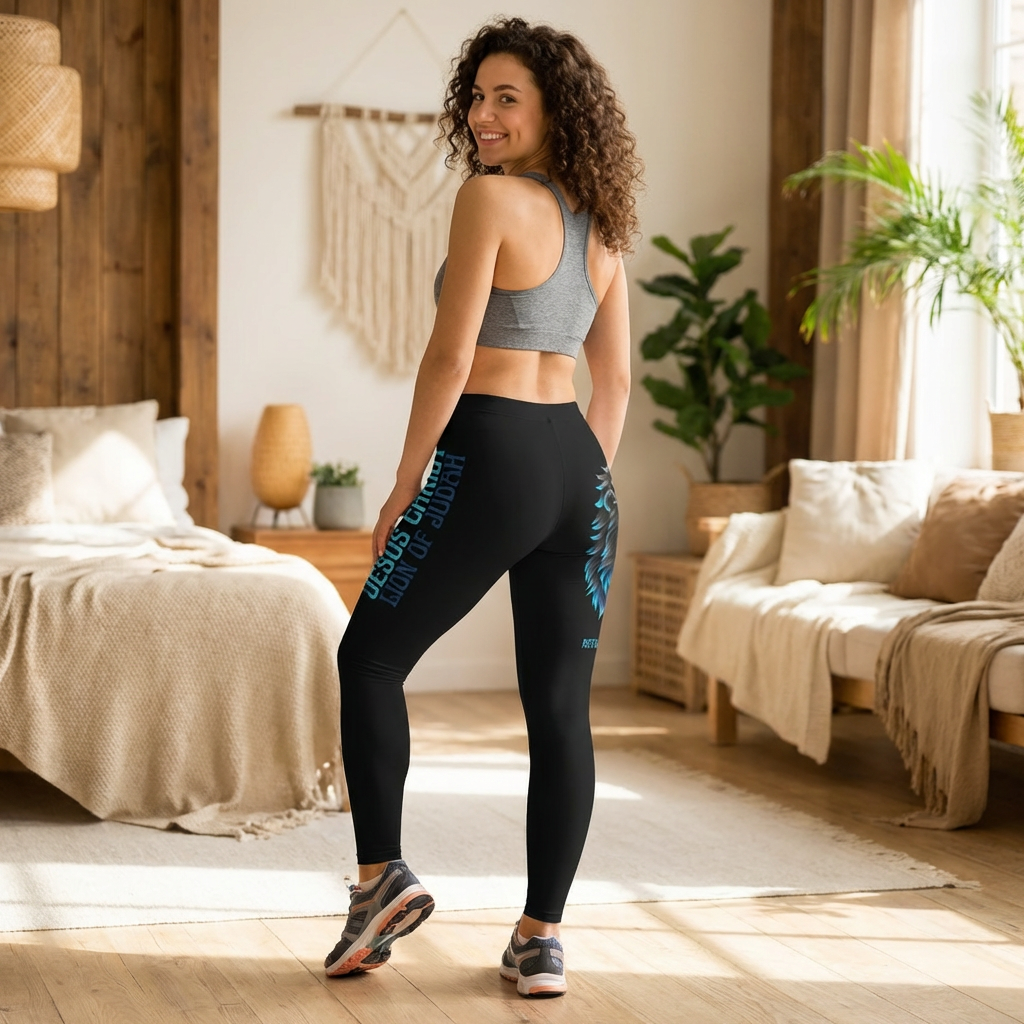 Lion of Judah Black & Blue Leggings — Christian Faith Graphic Leggings