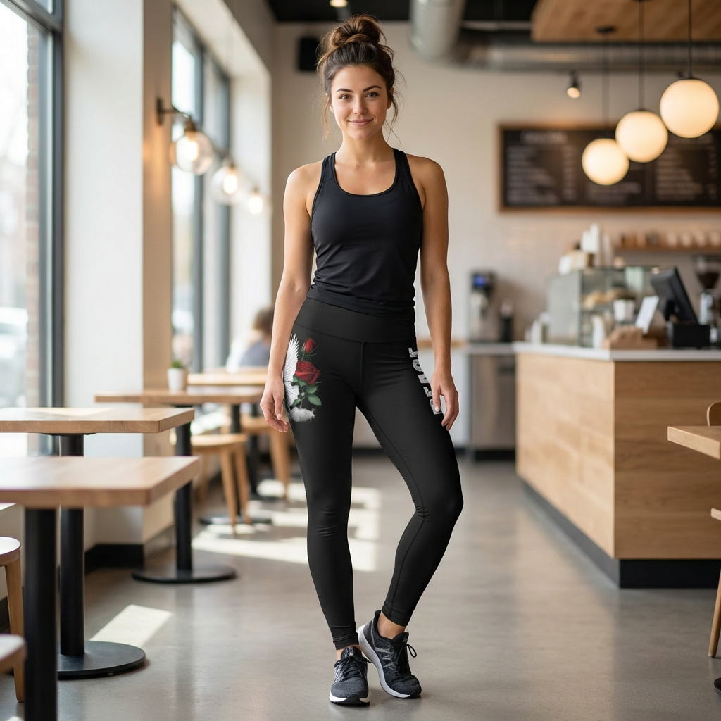 Peace Dove & Rose Women's Leggings — Floral Dove Graphic Blessed are the Peacemakers Leggings