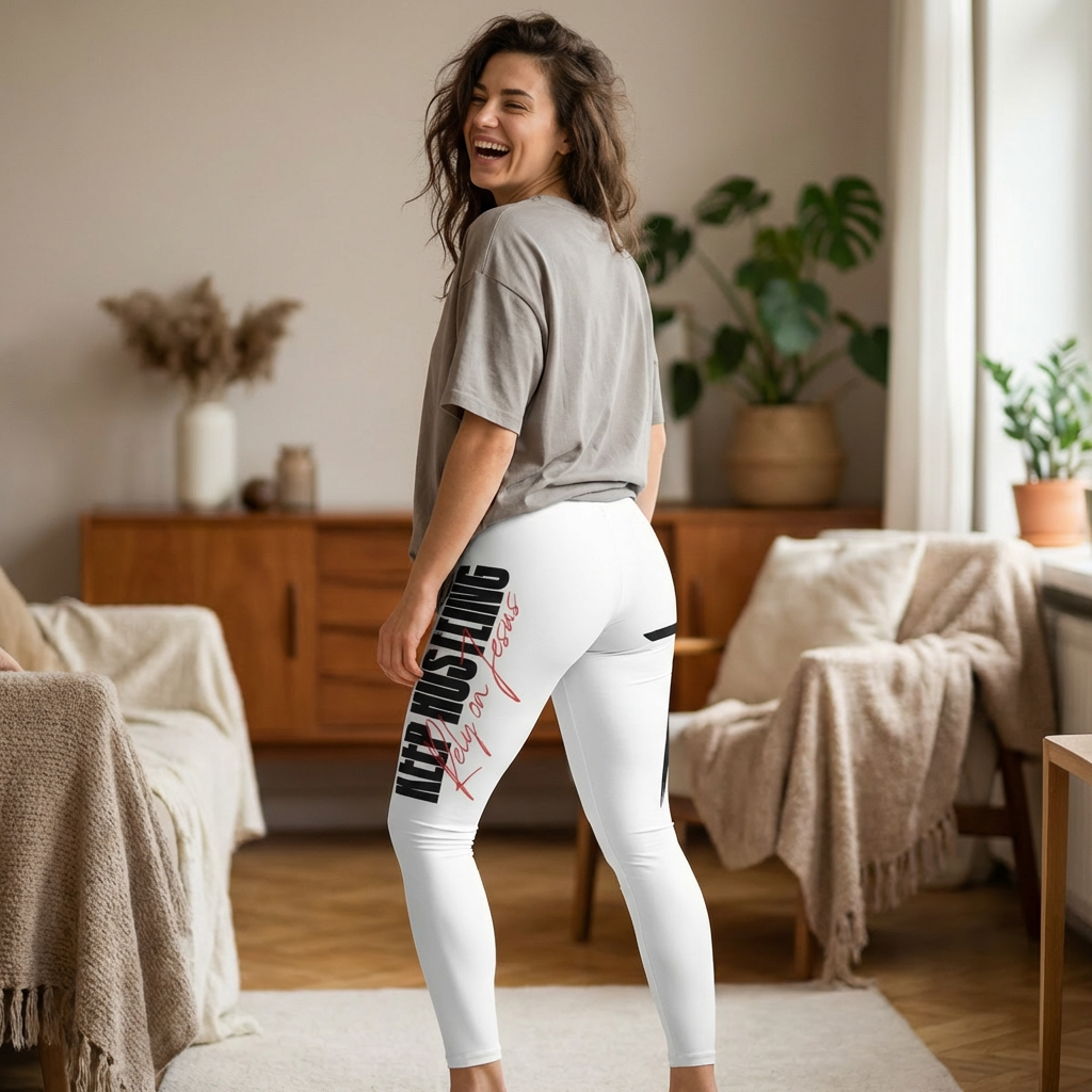 Keep Hustling Rely on Jesus Women’s Leggings – Motivational Activewear Leggings