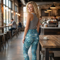 High-Waisted Christian Leggings — Blue Marble Butterfly & Cross, "Strength and Dignity" (Proverbs 31:25)