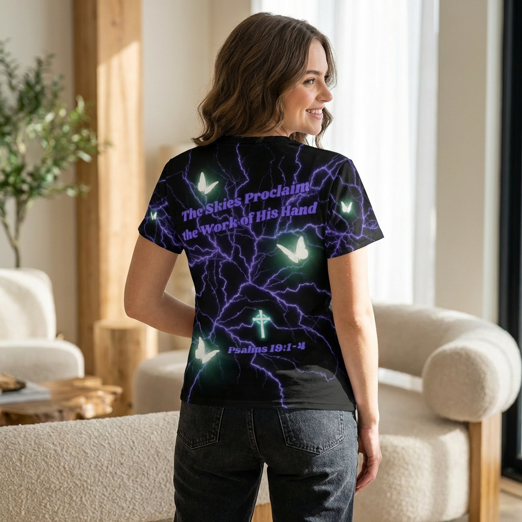 Women’s Lightning Butterfly Tee — "The Heavens Declare The Glory of God" All-Over Print