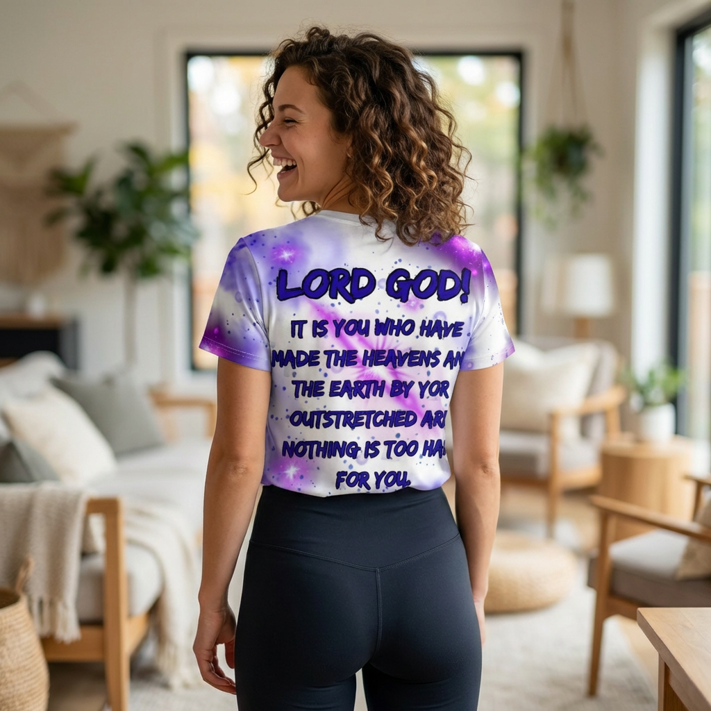 Galaxy Christian Tee — Cosmic Nebula All-Over Print Shirt "Lord God" "It Is You Who Have Created The Heavens and Earth..."