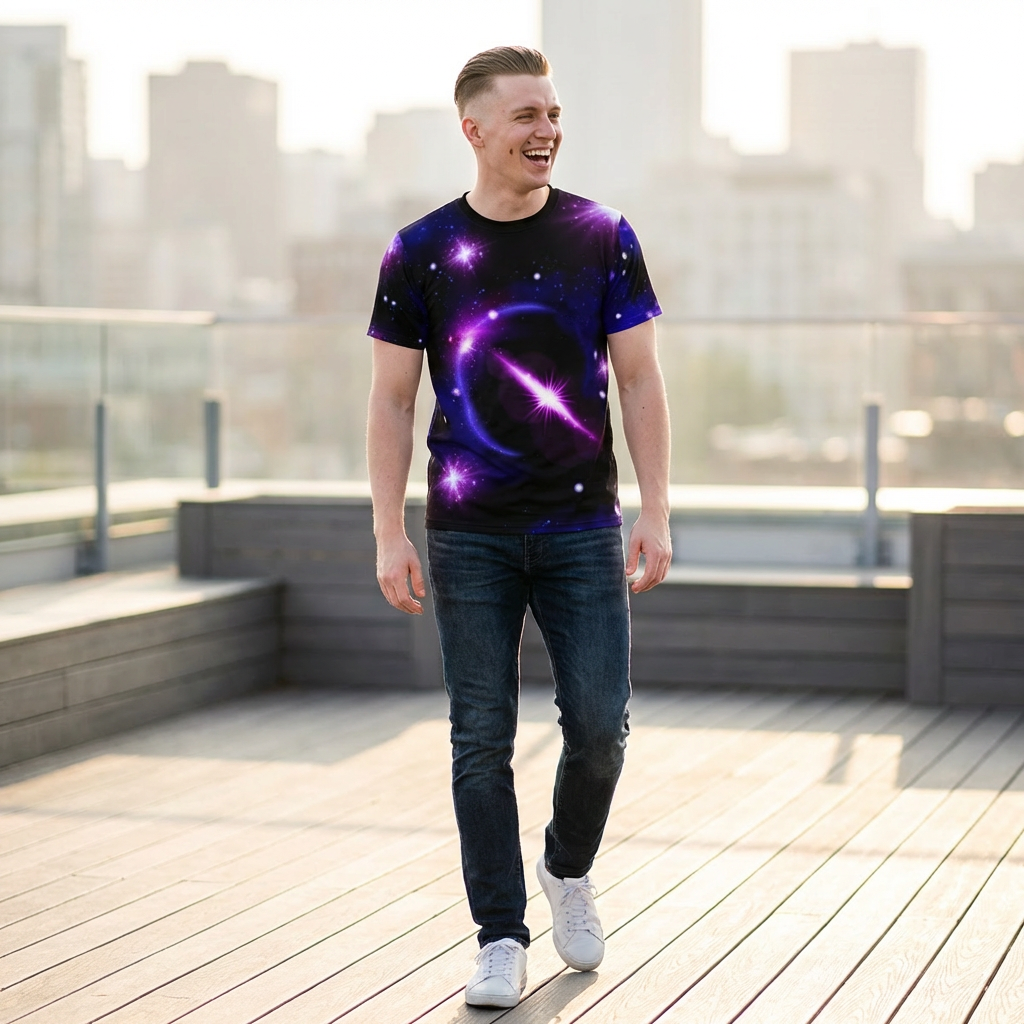 Galaxy Christian Tee — Cosmic Nebula All-Over Print Shirt "Lord God" "It Is You Who Have Created The Heavens and Earth..."