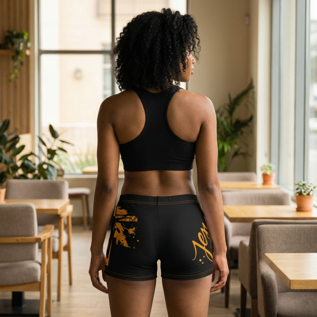 Women's Christian Cross Faith Shorts — 'Jesus Is King' Black & Gold Active Shorts