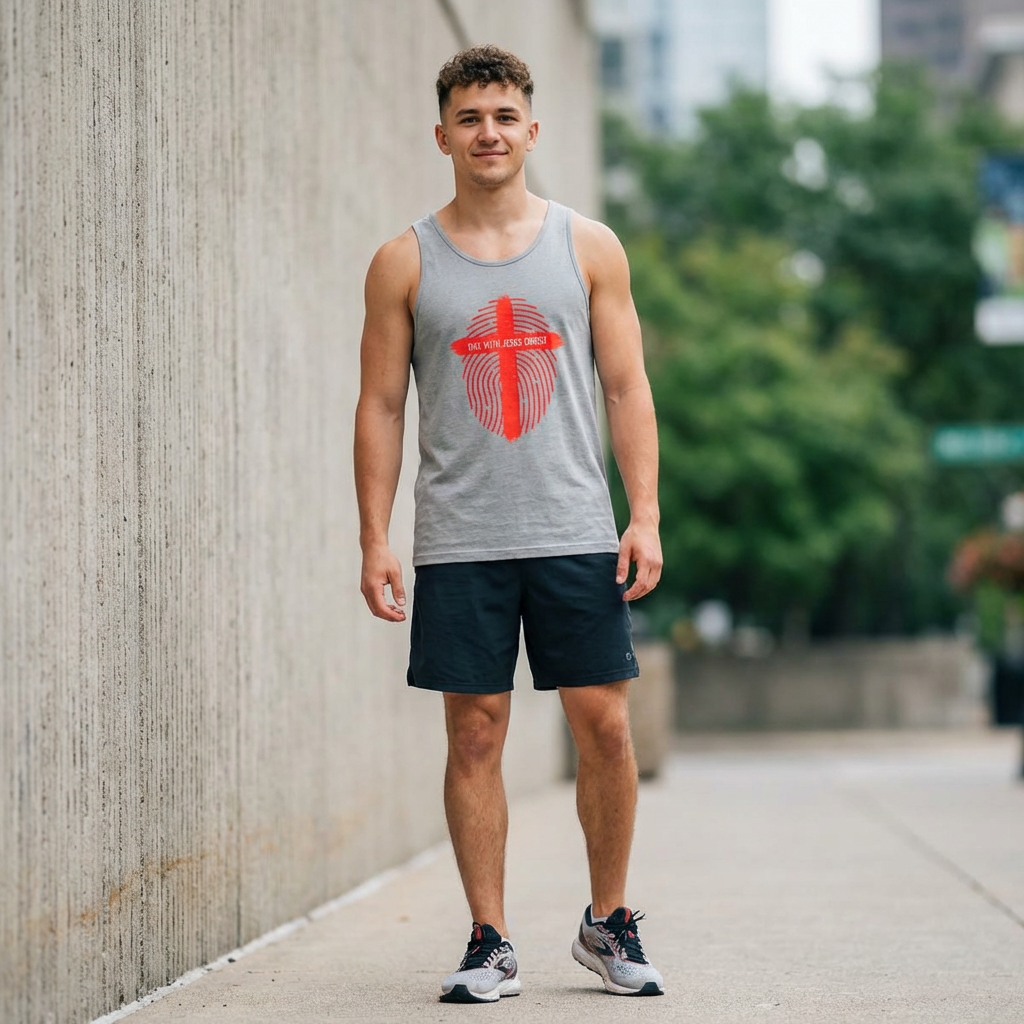 Christian Faith Tank Top — 'One With Jesus Christ' Cross Fingerprint Design