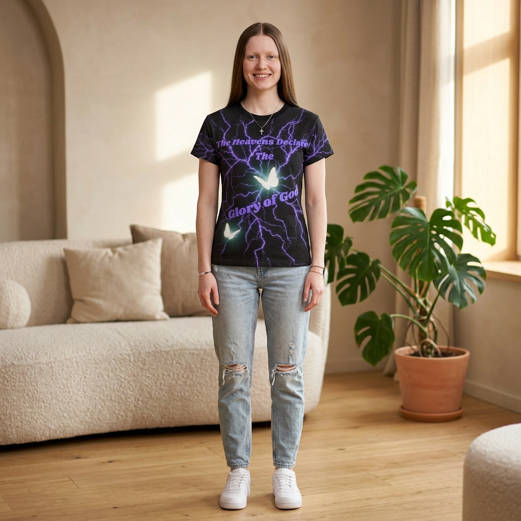 Women’s Lightning Butterfly Tee — "The Heavens Declare The Glory of God" All-Over Print