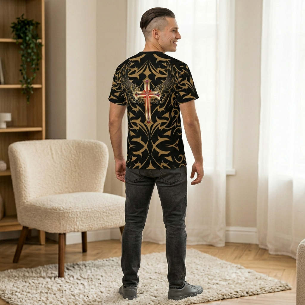 Redeemed Tribal Pattern Tee — All-Over-Print Graphic Shirt