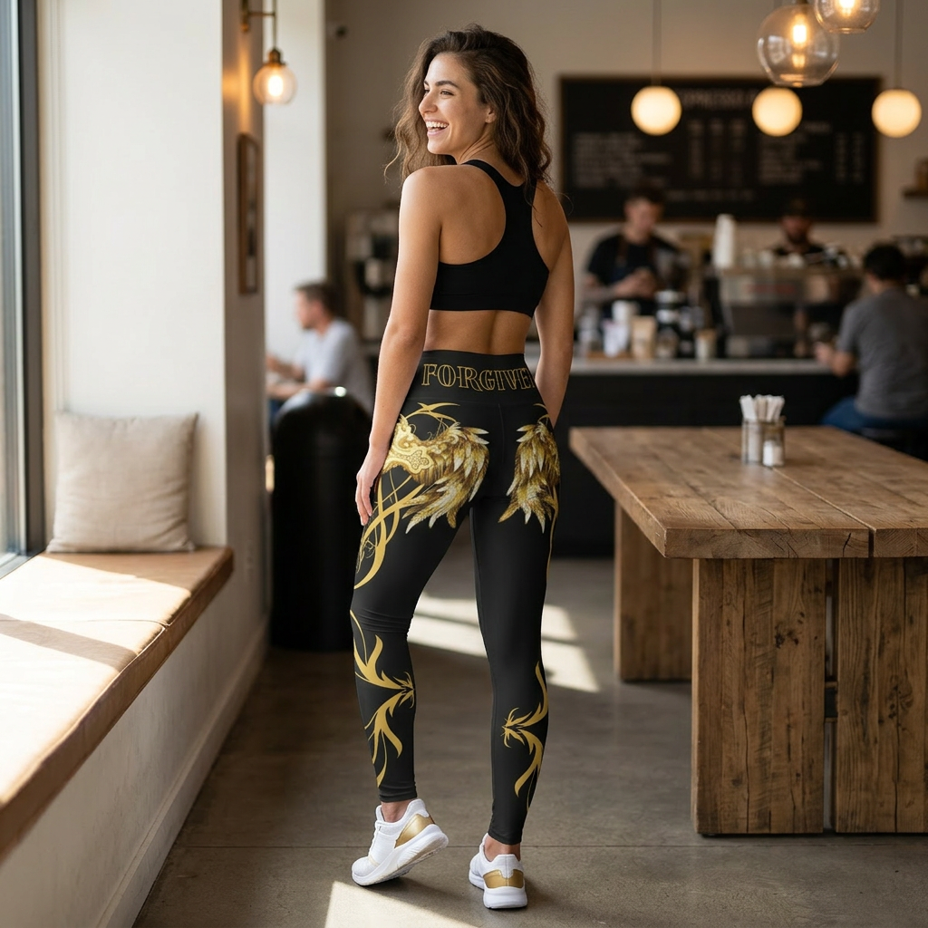Forgiven Cross Angel Wings High-Waist Leggings
