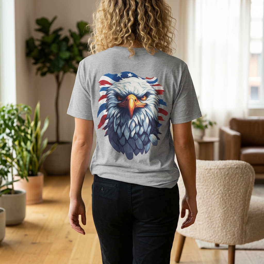 Patriotic Eagle T-Shirt — "May God Bless America" Flag Cross Graphic
