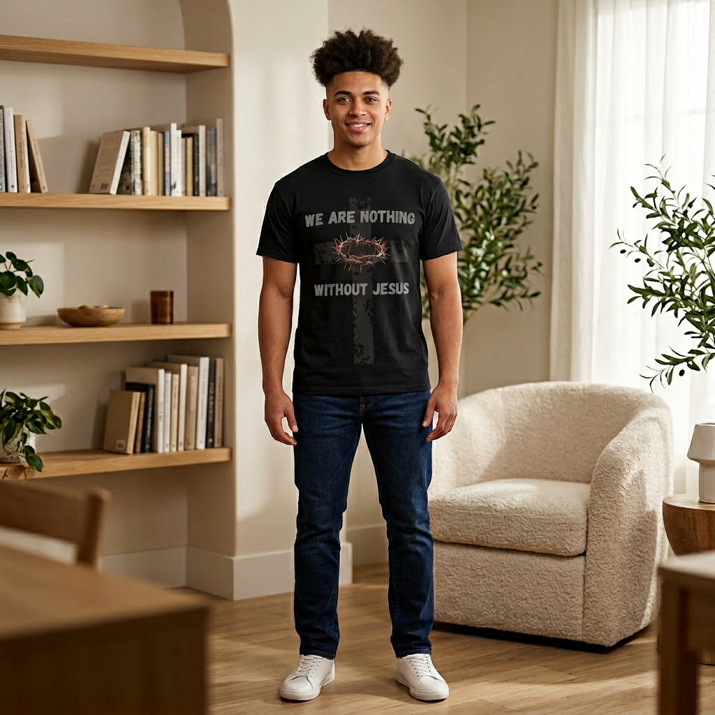 Christian Cross T‑Shirt — “We Are Nothing Without Jesus” Crown of Thorns Tee