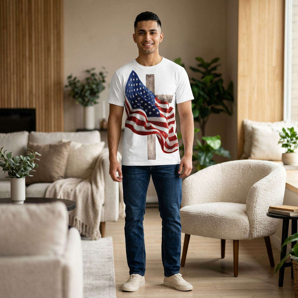 Patriotic Cross Tee — American Flag Christian T-Shirt