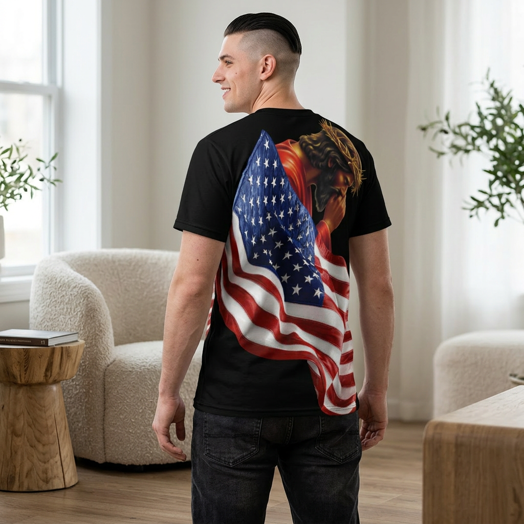 Patriotic Cross Tee — American Flag Christian T-Shirt