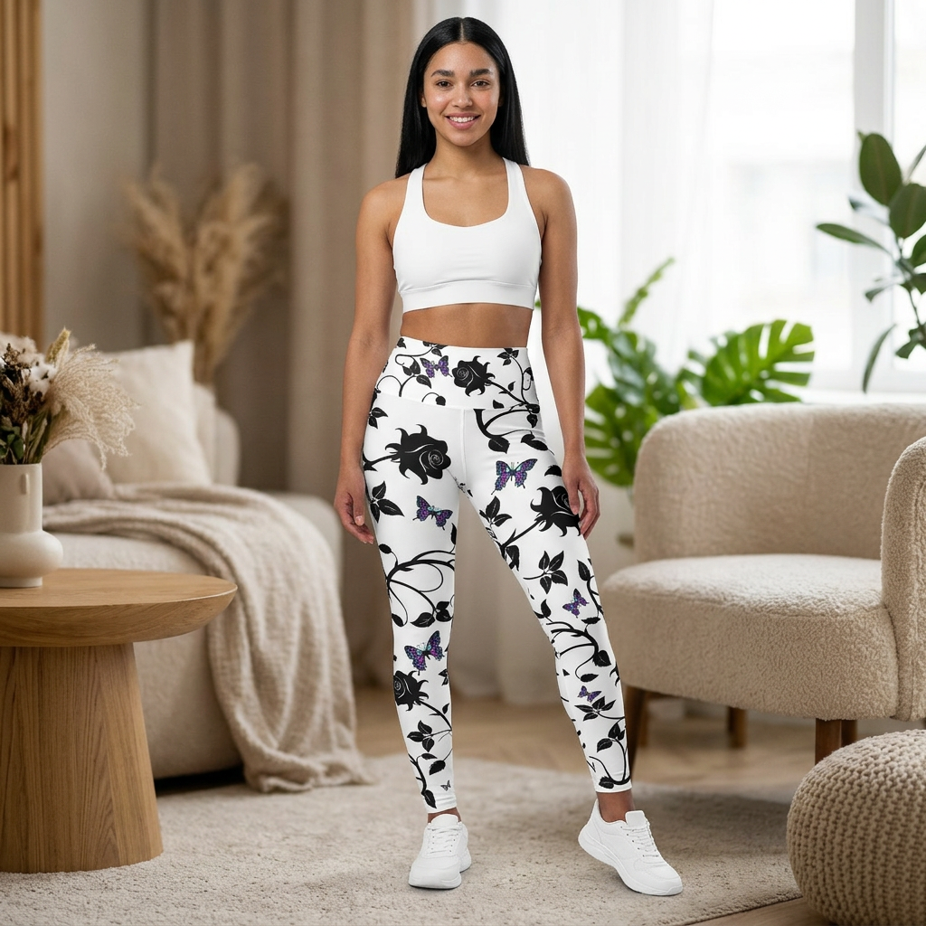 Black Rose Vines and Purple Butterflies "God's Handiwork" High-Waist Leggings