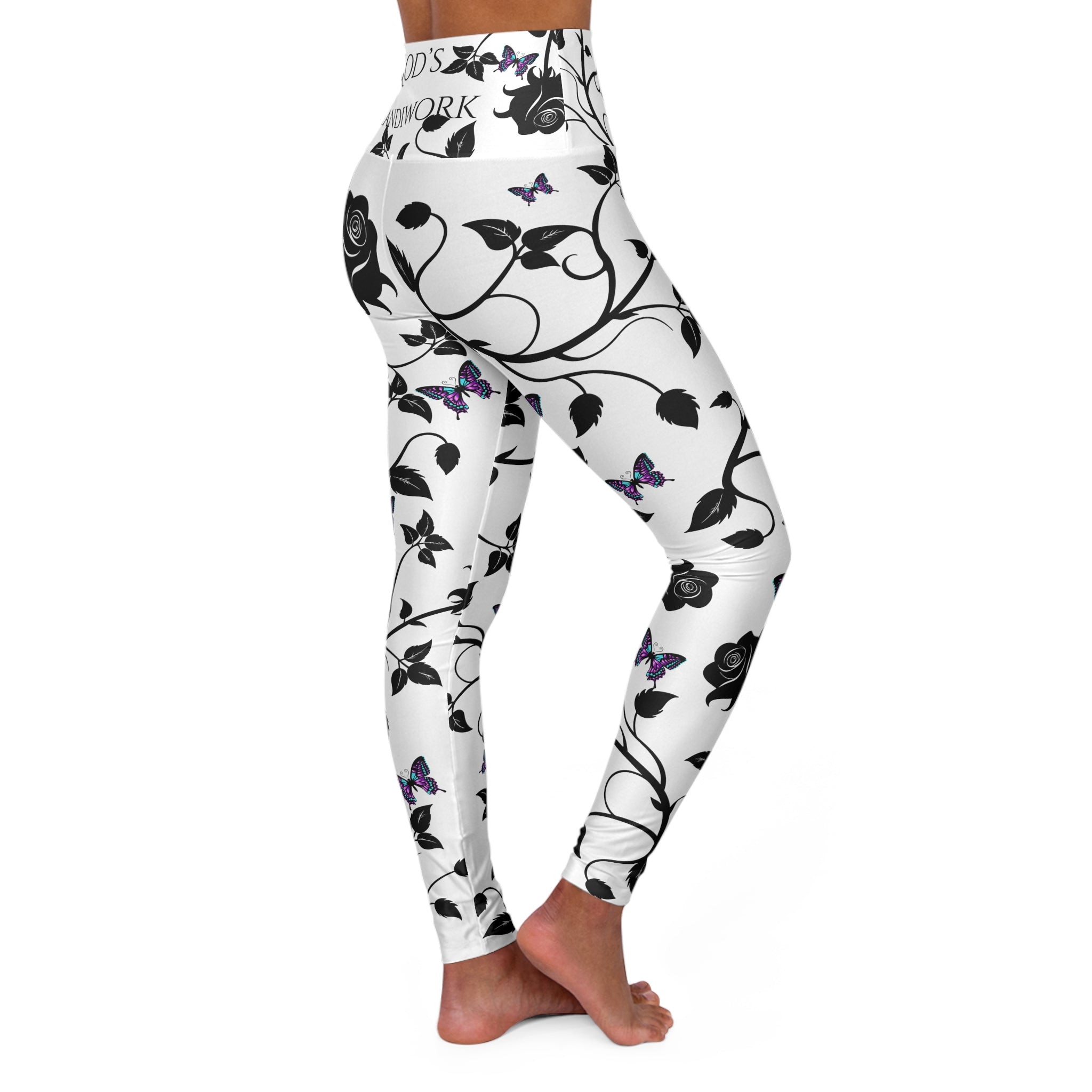 Black Rose Vines and Purple Butterflies "God's Handiwork" High-Waist Leggings