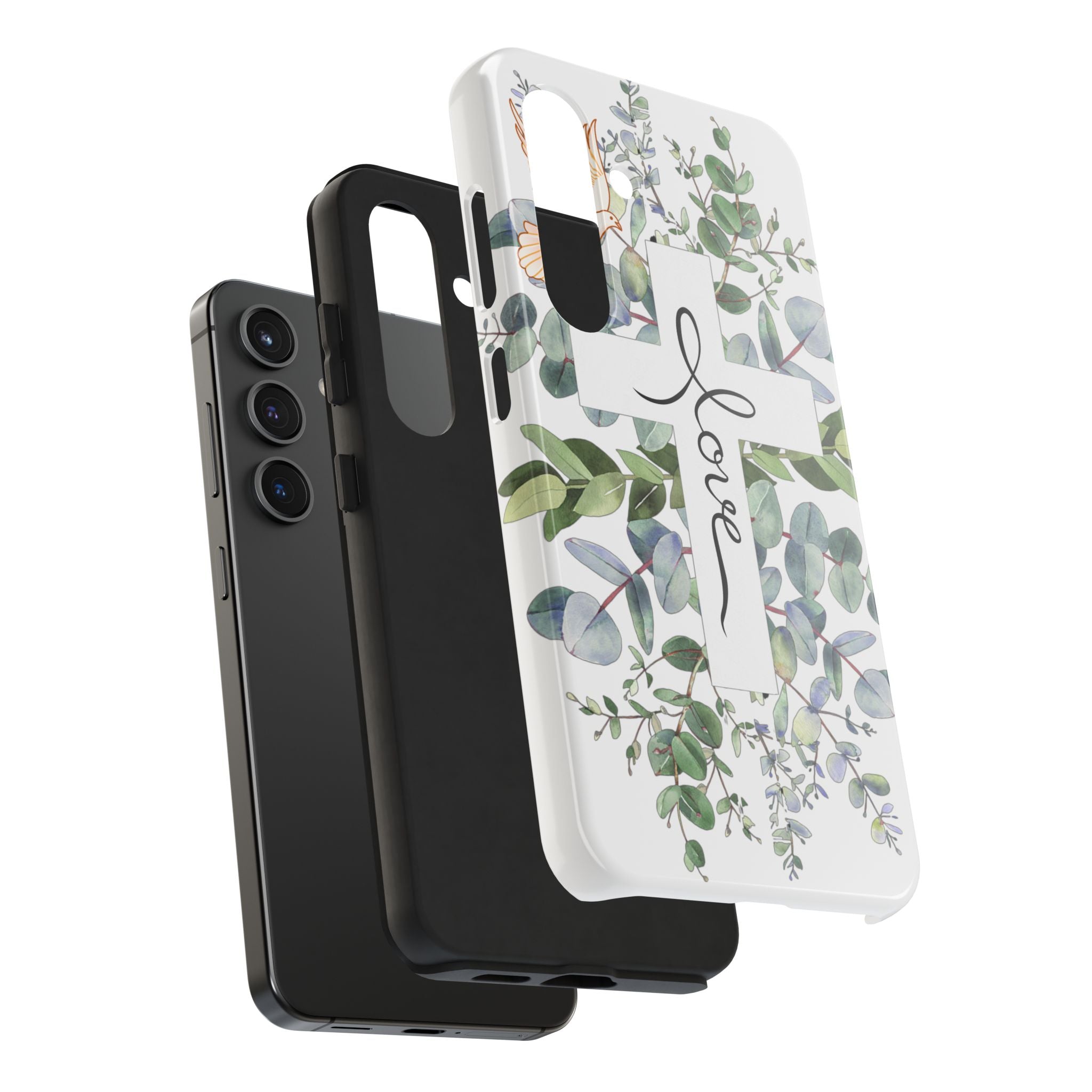 Religious Cross Tough Phone Case — Eucalyptus Floral "Love" Design