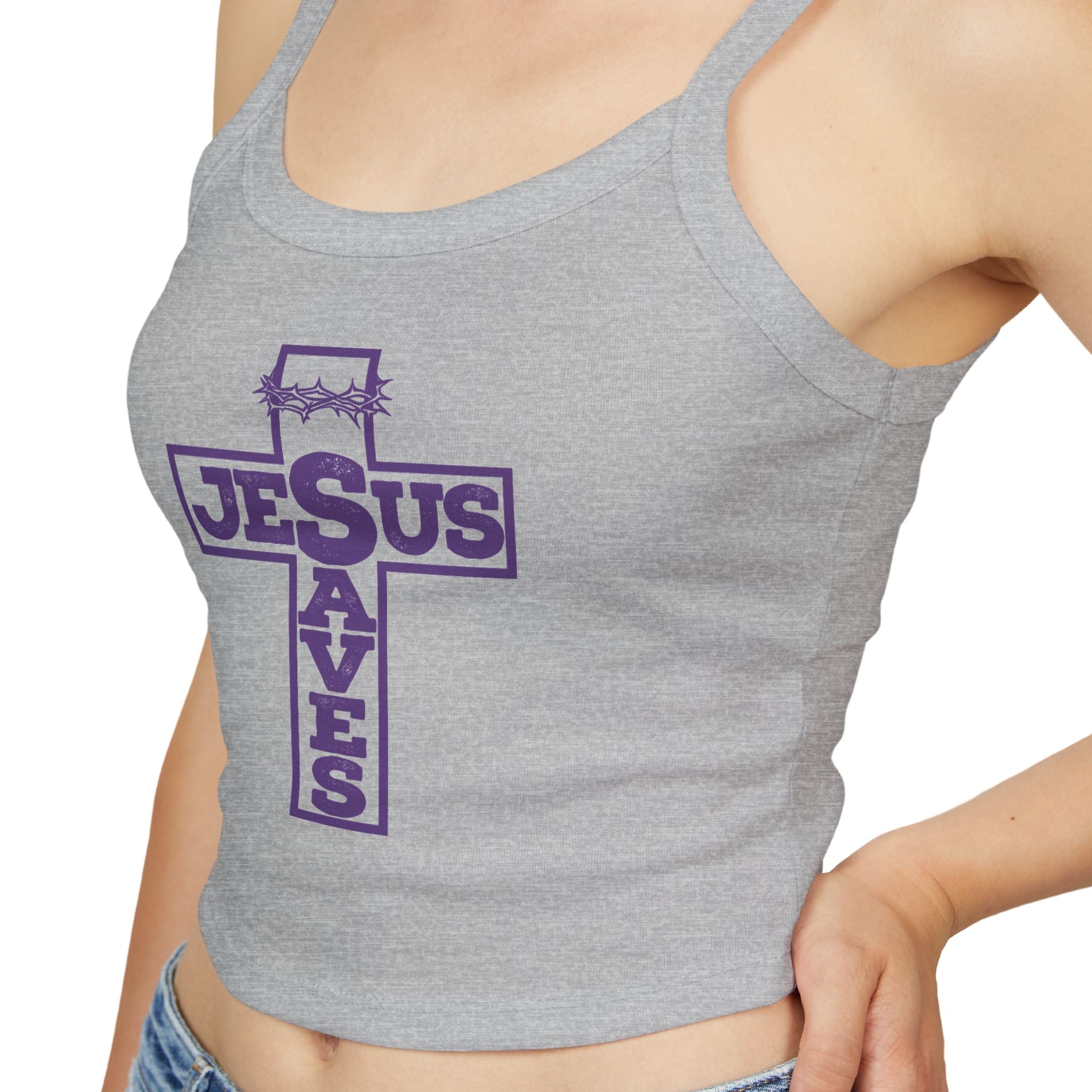Jesus Saves Women's Spaghetti Strap Tank Top — Christian Faith Graphic Tank