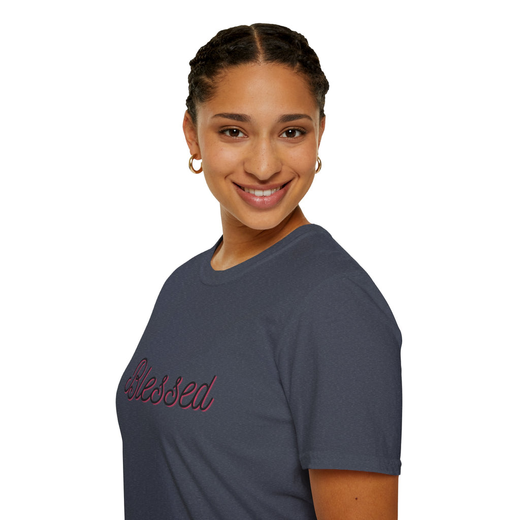 Blessed Script T‑Shirt — Inspirational "Blessed" Tee with Back Verse (Don't Worry)