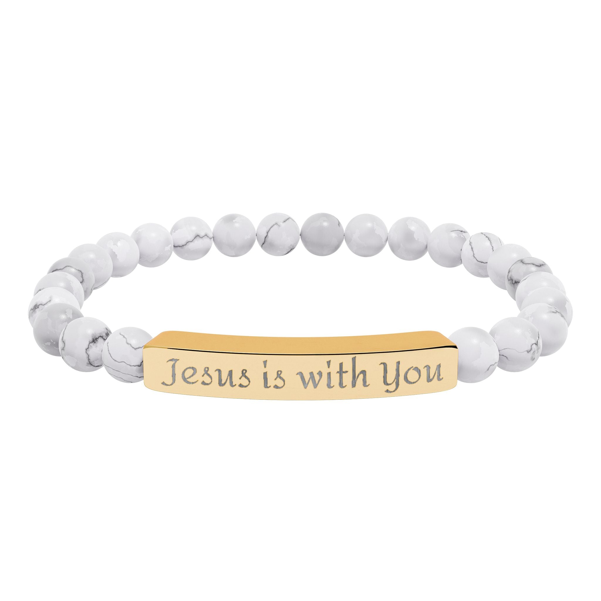 Engraved 'Jesus Is With You' Natural Stone Stretch Bracelet