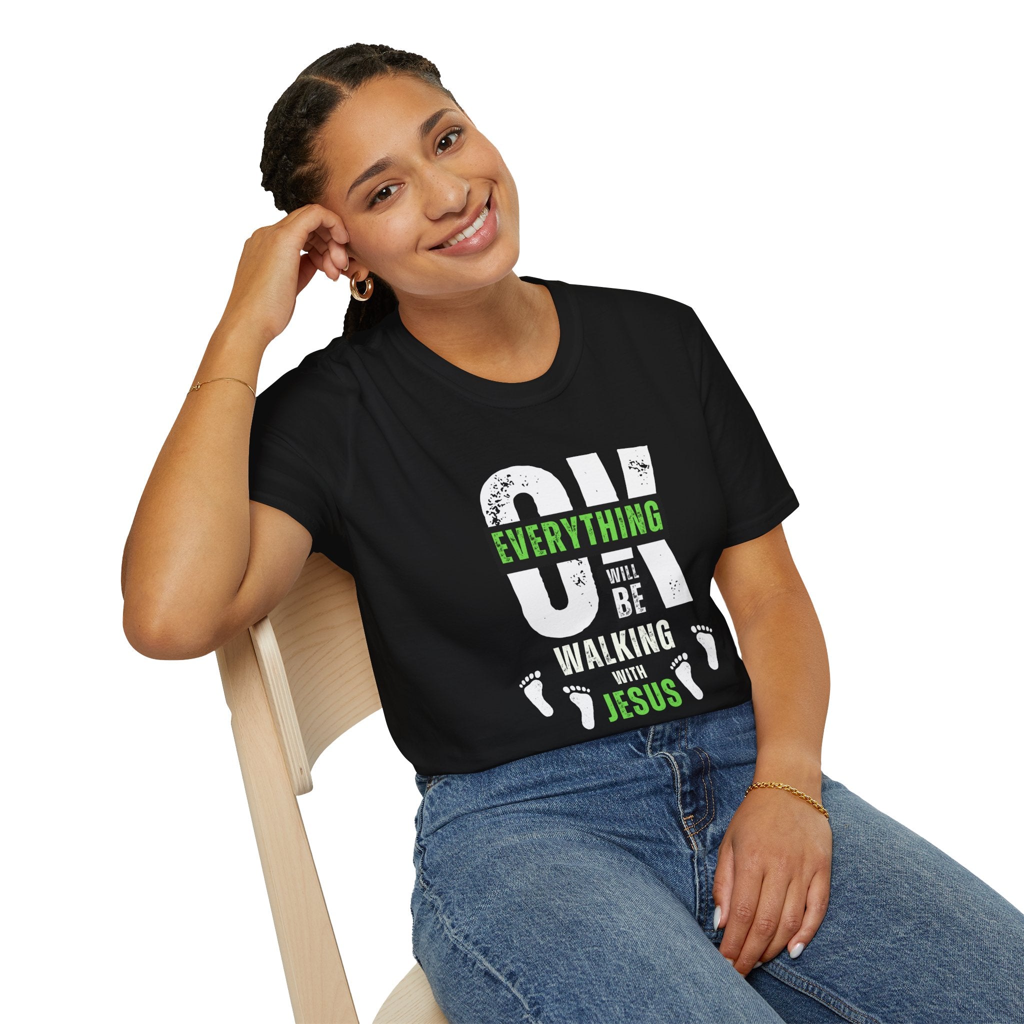 T-Shirt - " Everything Will Be OK Walking With Jesus" Christian Faith Tee
