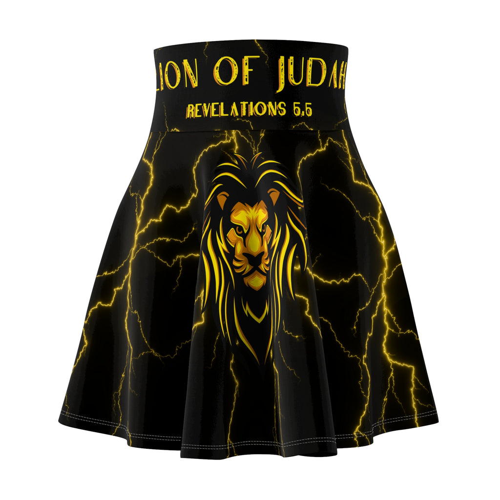 Lion of Judah Skater Skirt — Black & Gold Lightning Cross (Revelations 5:5)