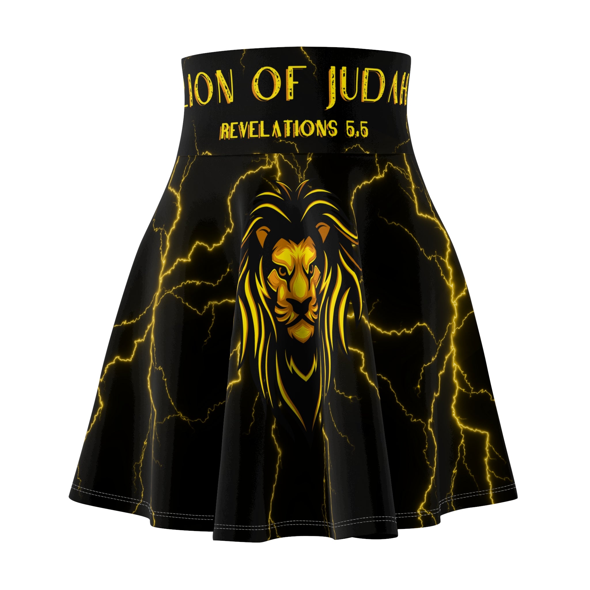 Lion of Judah Skater Skirt — Black & Gold Lightning Cross (Revelations 5:5)