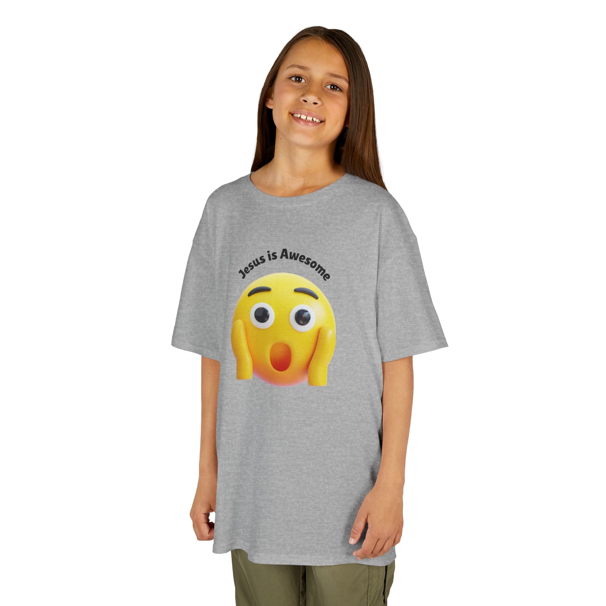 Kids T-Shirt — "Jesus Is Awesome" Surprised Emoji Graphic