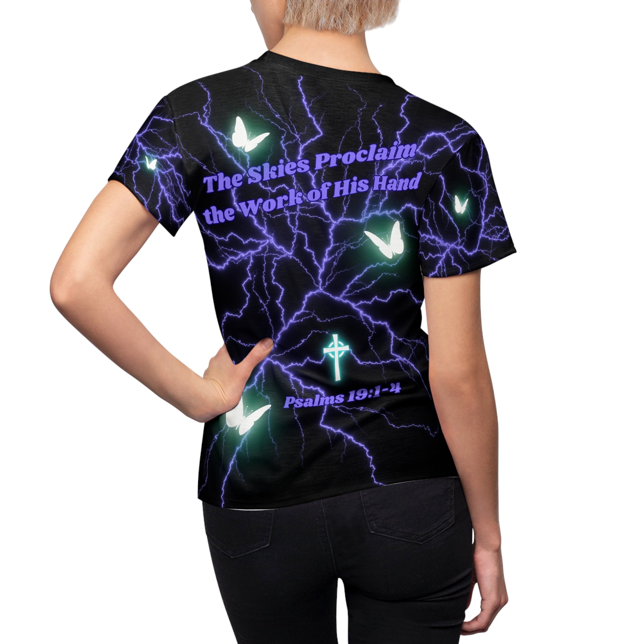 Women’s Lightning Butterfly Tee — "The Heavens Declare The Glory of God" All-Over Print