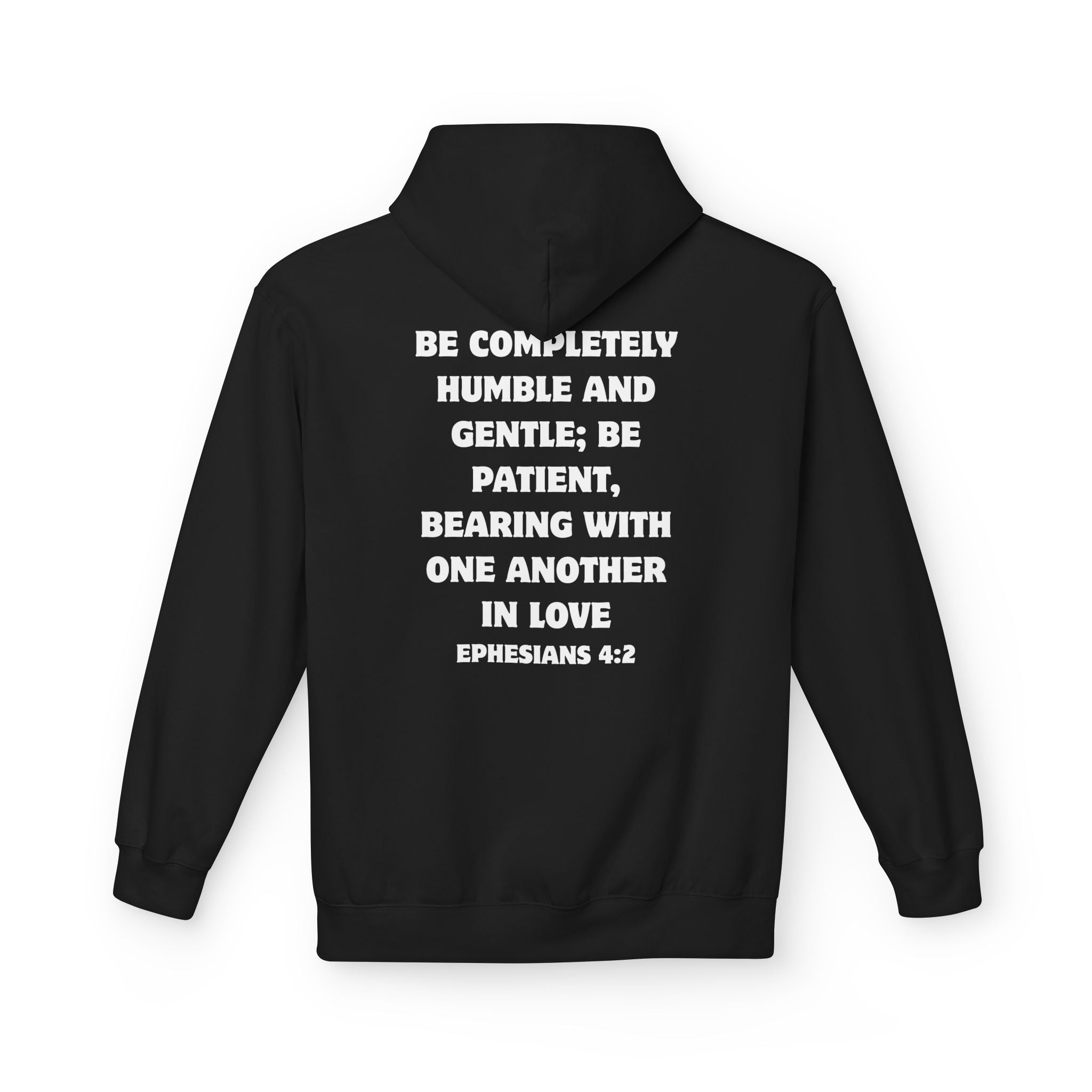 Christian Hoodie – "Grow in Love" Floral Cross with Ephesians 4:2 Verse Back