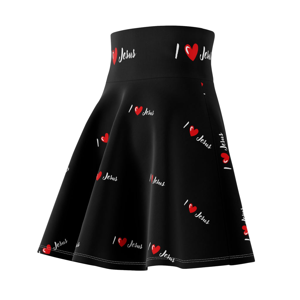 I  Heart Jesus Skirt — Women's Black Christian Faith Flared Skirt