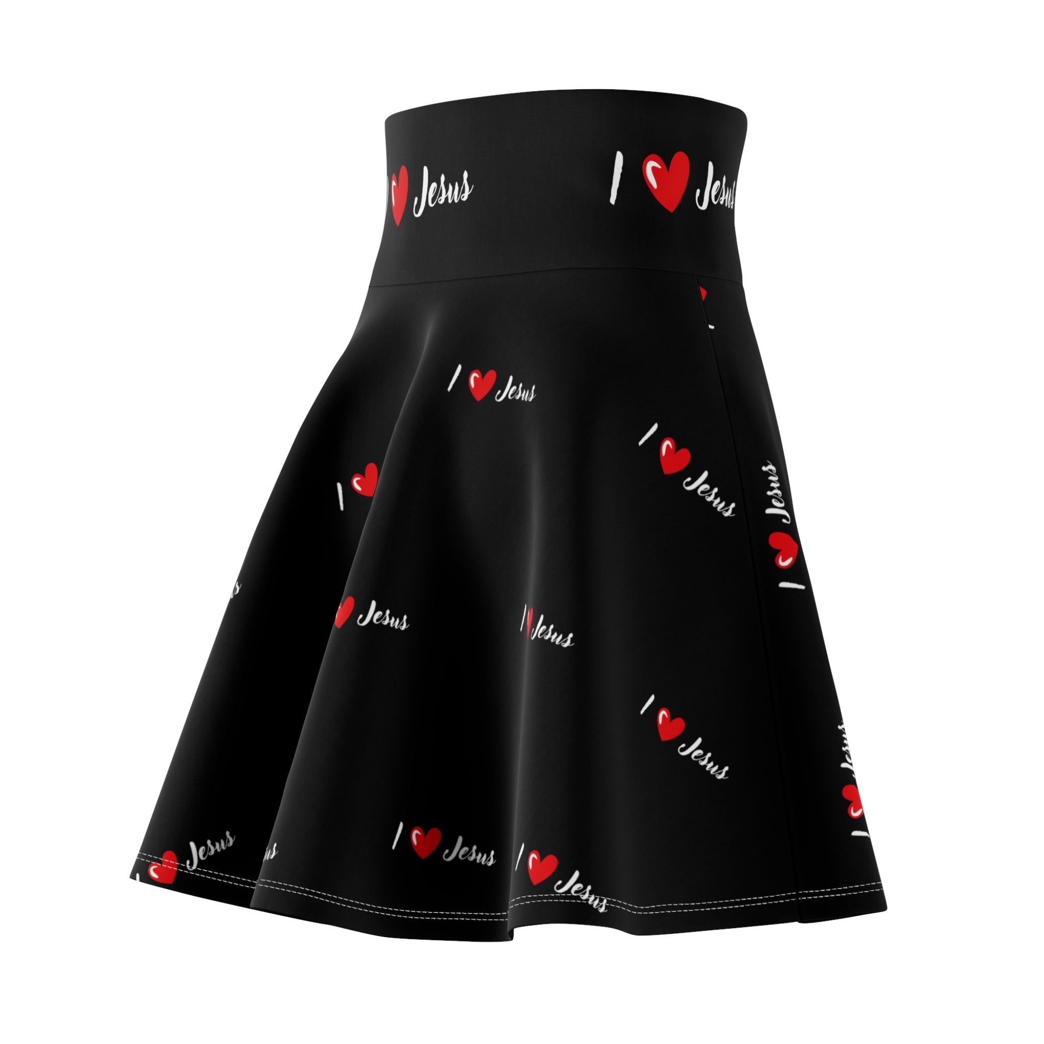 I  Heart Jesus Skirt — Women's Black Christian Faith Flared Skirt