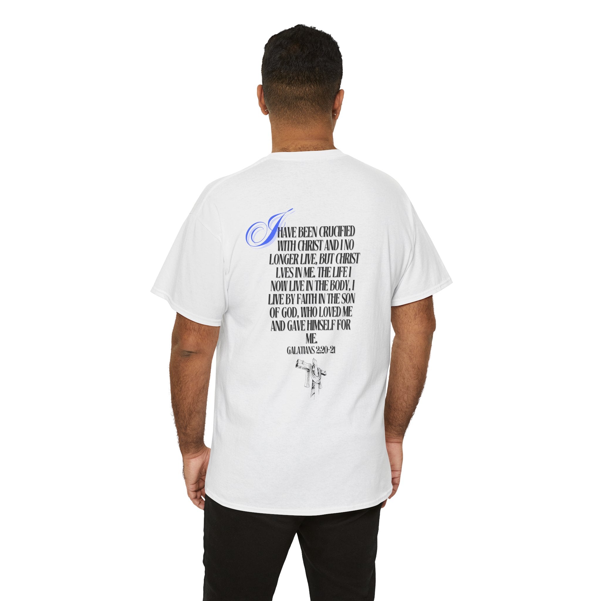 Christian Cross Tee — “Christ Lives in Me” Scripture Shirt (Galatians 2:20)