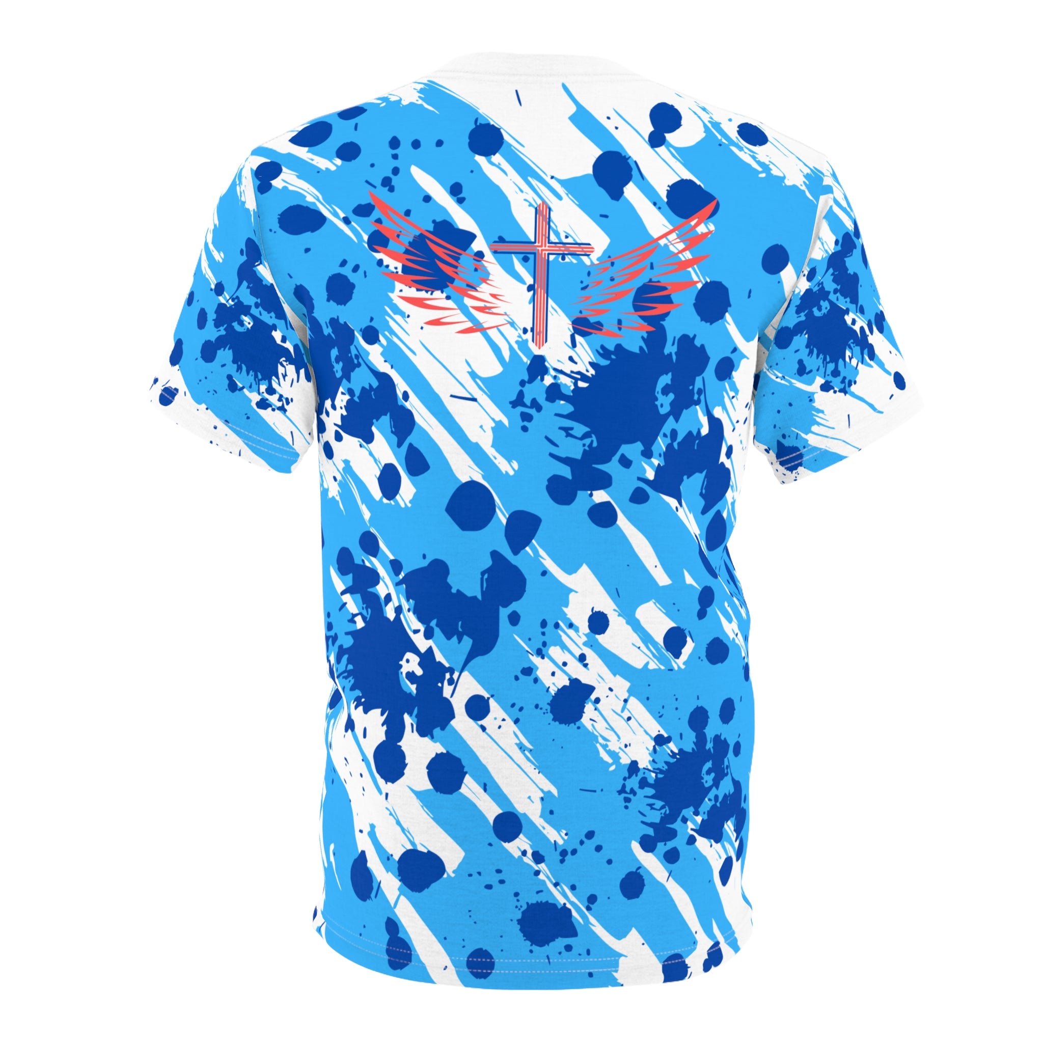 Jesus is My Vibe Splash Graphic Tee — Blue All-Over Print Christian Shirt