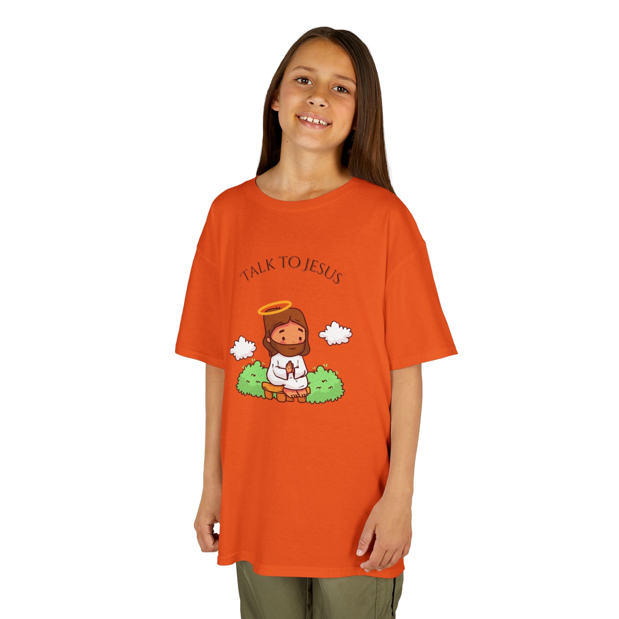 Kids Tee — Cute "Talk to Jesus" Cartoon Jesus Graphic Youth Faith Shirt