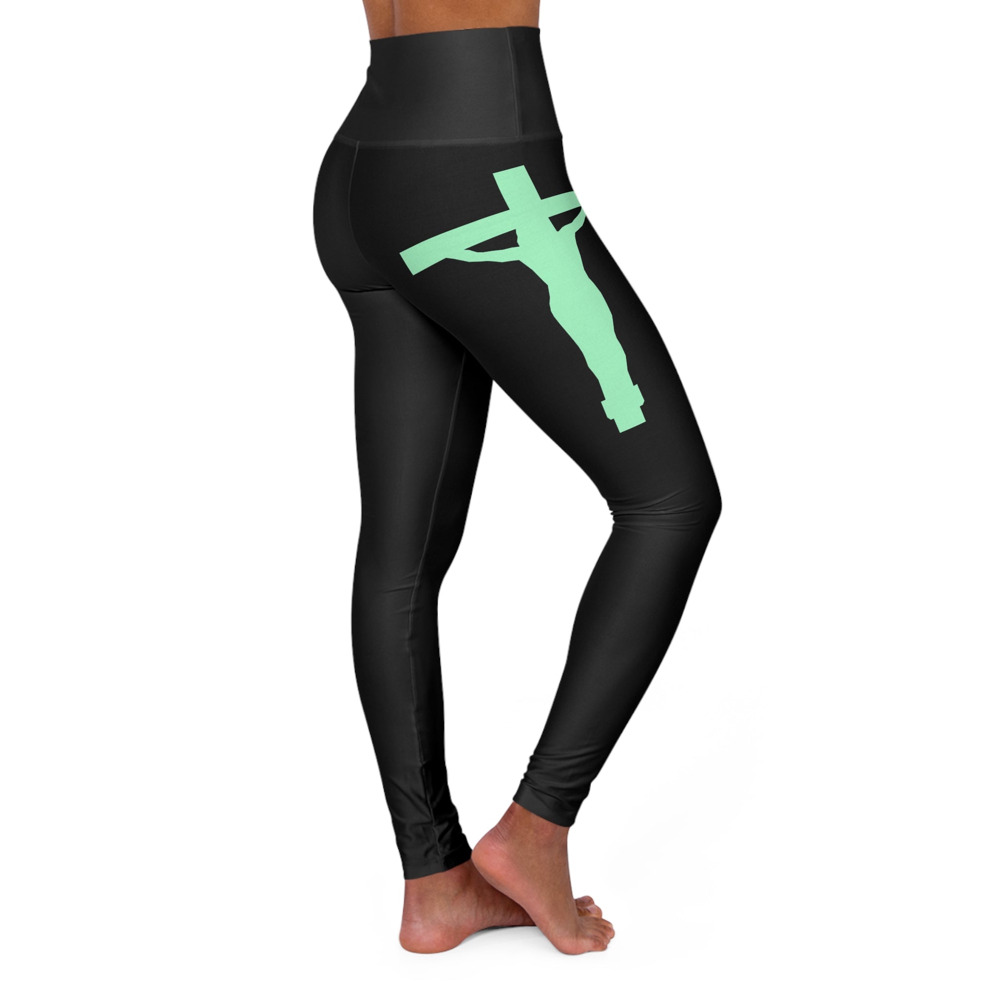 Christian High-Waisted Leggings — 'He Is Risen' Jesus on the Cross