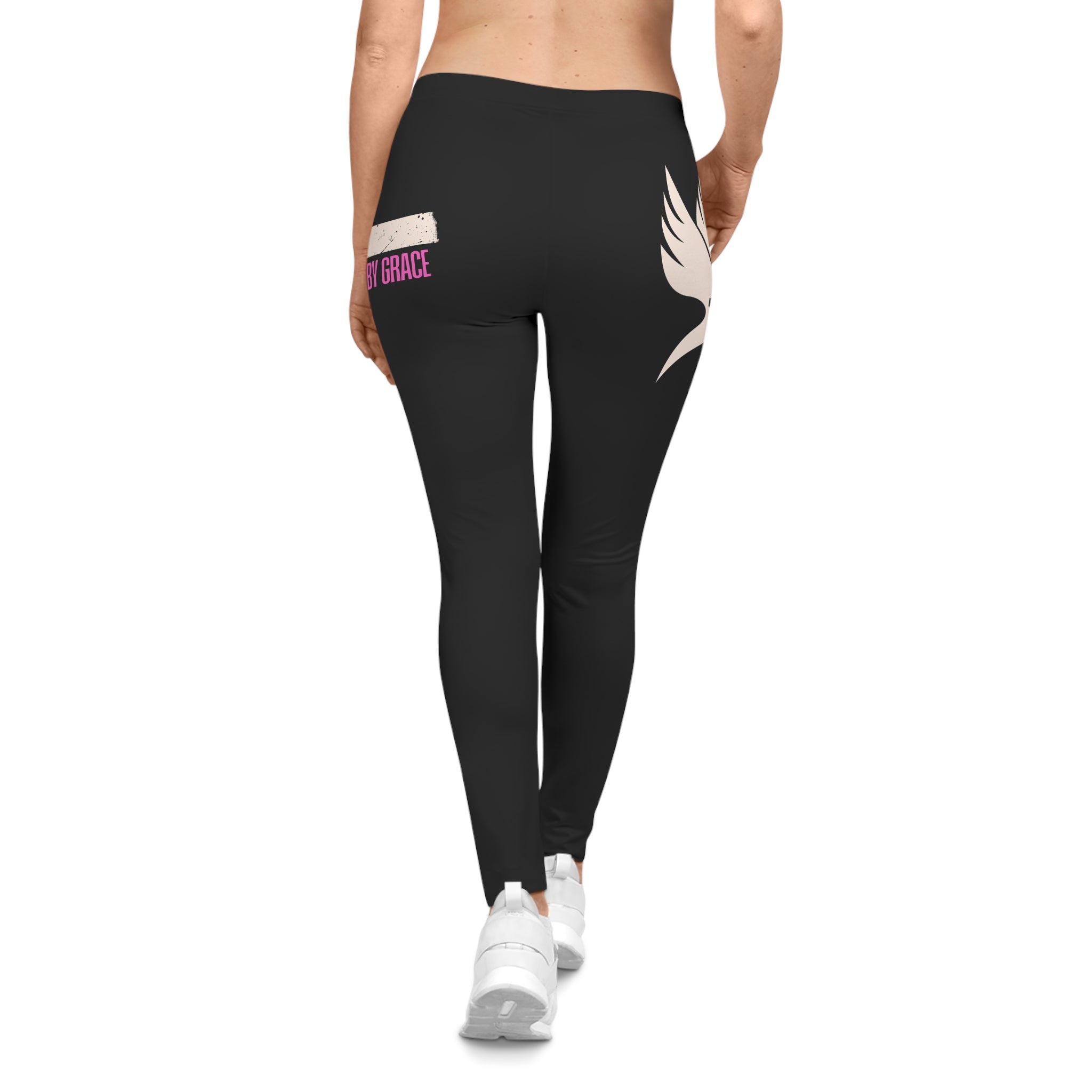 Faith Cross Dove Leggings — "Saved by Grace" Dove Women's Black Spiritual Activewear