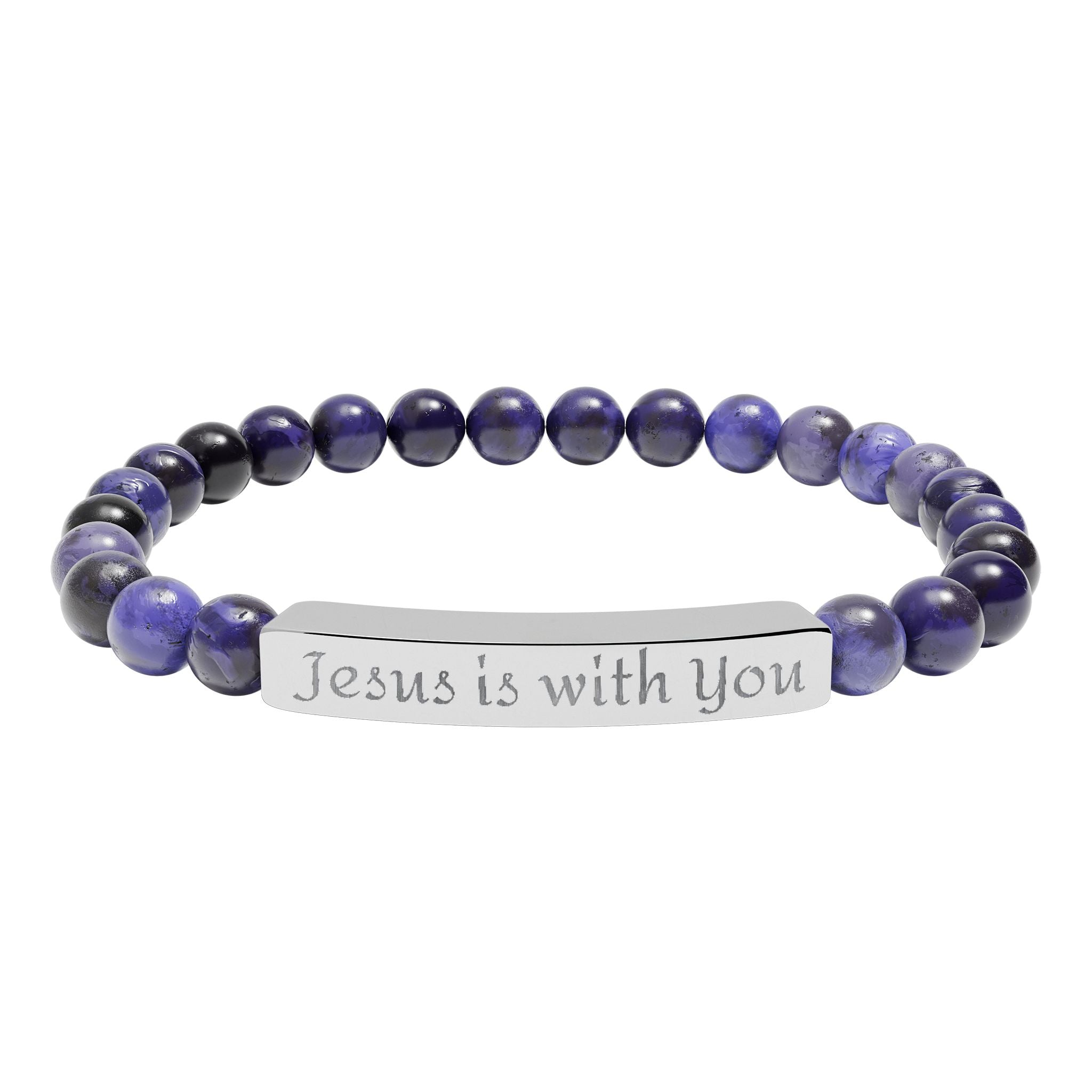 Engraved 'Jesus Is With You' Natural Stone Stretch Bracelet
